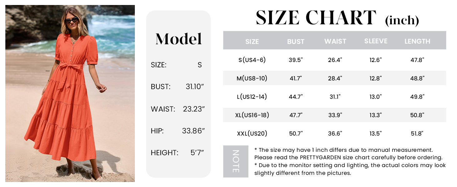 PRETTYGARDEN Women's Midi Dress Casual Short Sleeve V Neck Buttons Belted Ruffle A Line Flowy Dress with Pockets