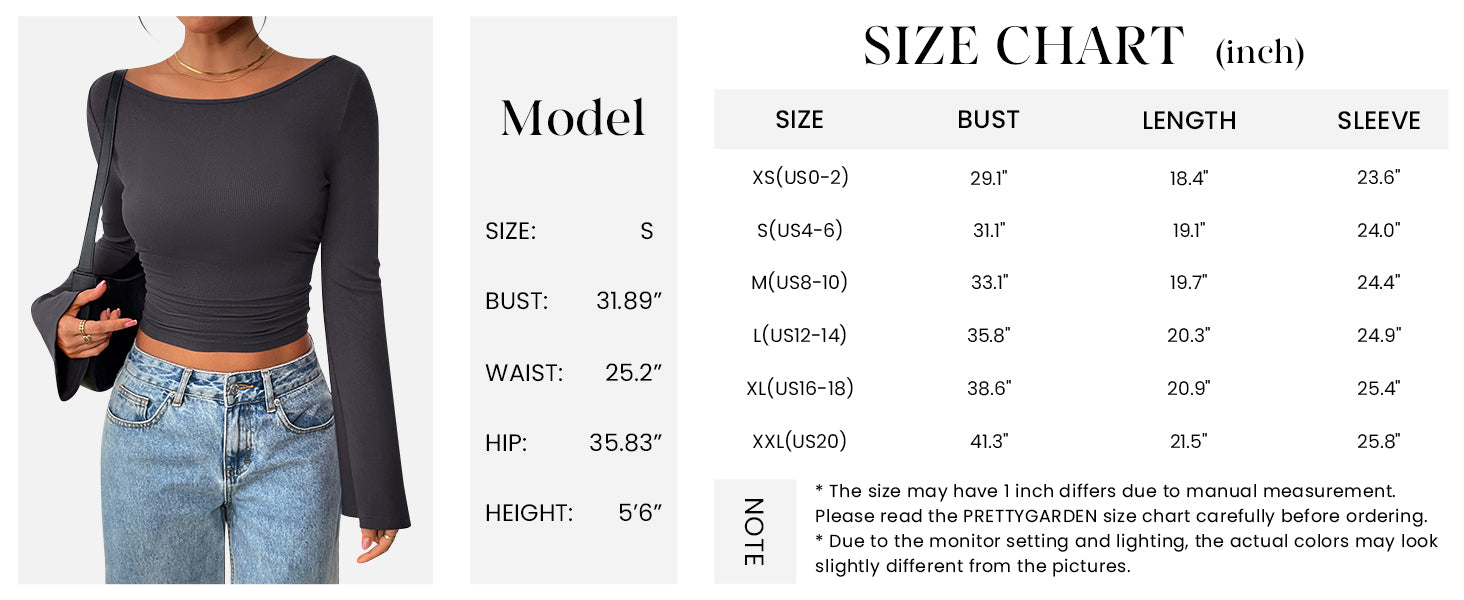 PRETTYGARDEN Women's Long Sleeve Shirts Fall Going Out Tops Casual Boat Neck Bell Sleeve Ribbed Ruched Y2K Clothes