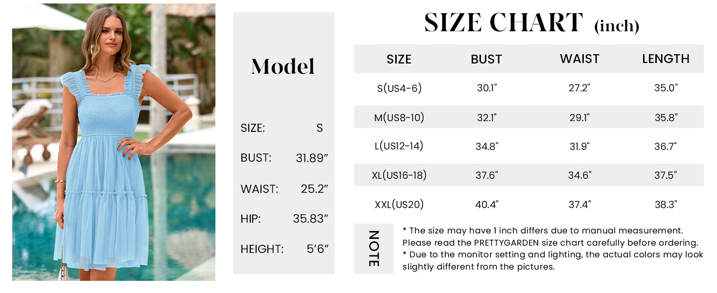 PRETTYGARDEN Womens Trendy Mini Summer Dresses Sleeveless Tulle Ruffle Square Neck Tiered Smocked Beach Vacation Dress