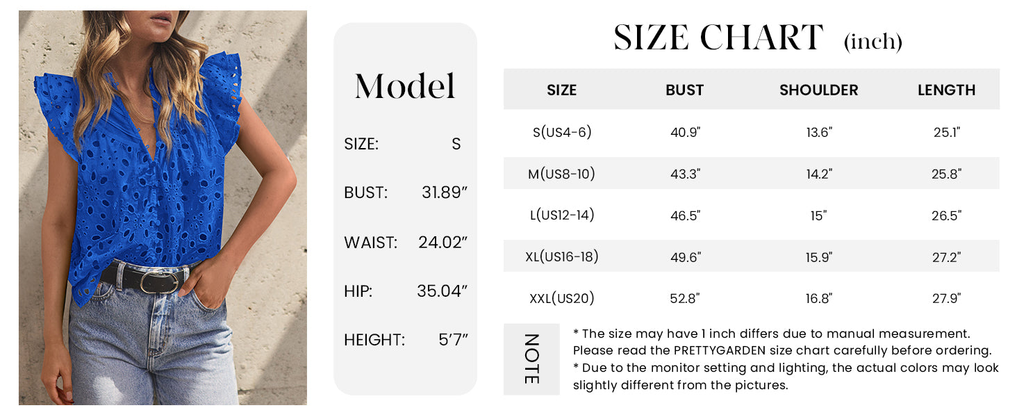 PRETTYGARDEN Womens Summer Tops 2025 Dressy Casual Ruffle Cap Sleeve Button V Neck Embroidered Eyelet Blouses Shirts