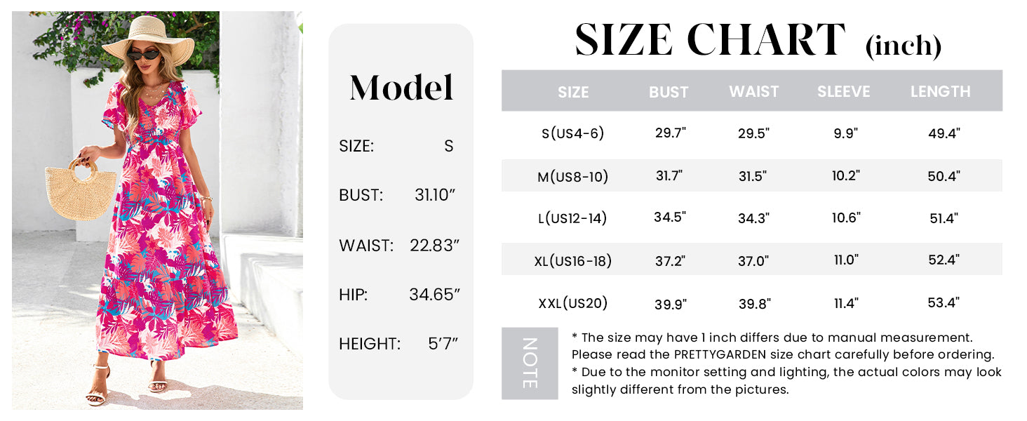 PRETTYGARDEN Women Floral Boho Maxi Dresses Short Sleeve V Neck Smocked A Line Long Flowy Beach Vacation Dress