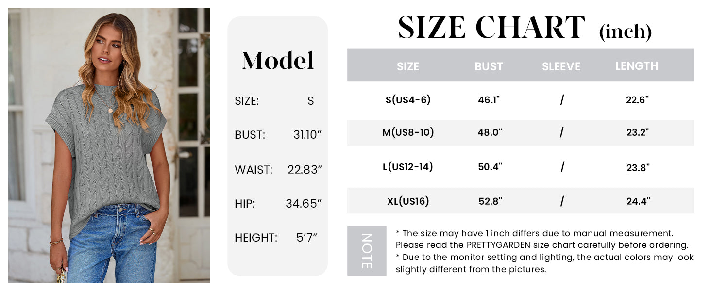 PRETTYGARDEN Women's Sweater Vest Summer Short Sleeve Tops Casual Crewneck Knit Oversized Pullover Trendy Spring Outfits