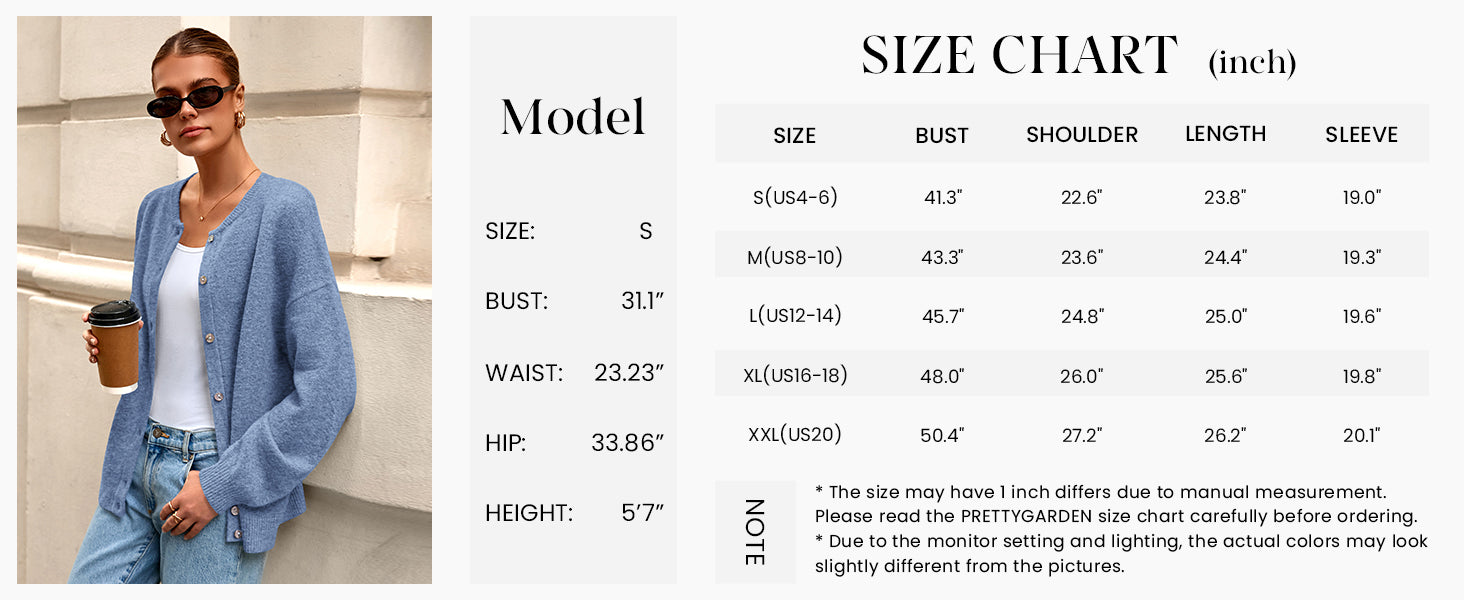 PRETTYGARDEN Fall Long Sleeve Cardigans for Women Trendy Open Front Winter Button Down Crewneck Soft Knit Sweater Jacket