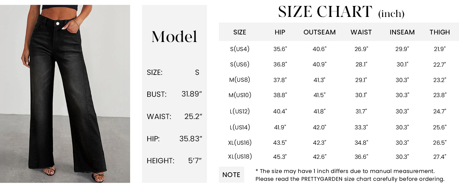 PRETTYGARDEN Wide Leg Jeans for Women Trendy High Waisted Stretchy Baggy Raw Hem Denim Palazzo Pants with Pockets