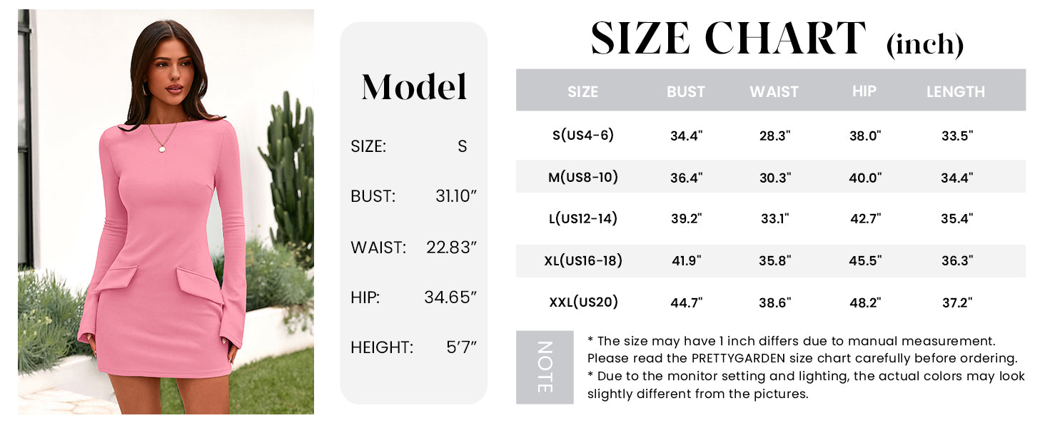 PRETTYGARDEN Womens Fall Long Sleeve Mini Dress Trendy Boat Neck Bodycon Knit Elegant Short Party Dresses
