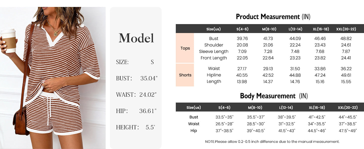 PRETTYGARDEN Women 2 Piece Lounge Sets Short Sleeve V Neck Striped Tops Drawstring Short Sets Beach Summer Outfits PRETTYGARDEN