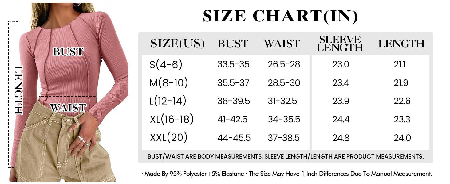 KIRUNDO Ribbed Long Sleeve Tops for Women Stretch Slim Basic Crop Tee Exposed Seams Spring Fall Fashion Trendy Tshirt