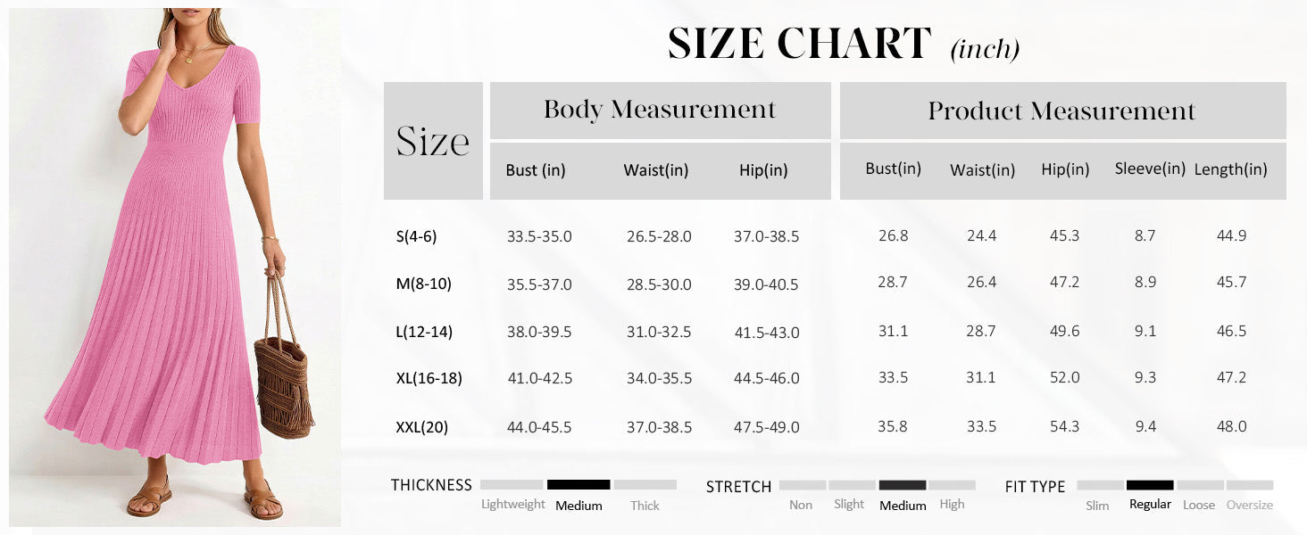 PRETTYGARDEN Women's Spring Midi Sweater Dresses Elegant Pleated Ribbed Knit Short Sleeve V Neck A Line Summer Outfits PRETTYGARDEN