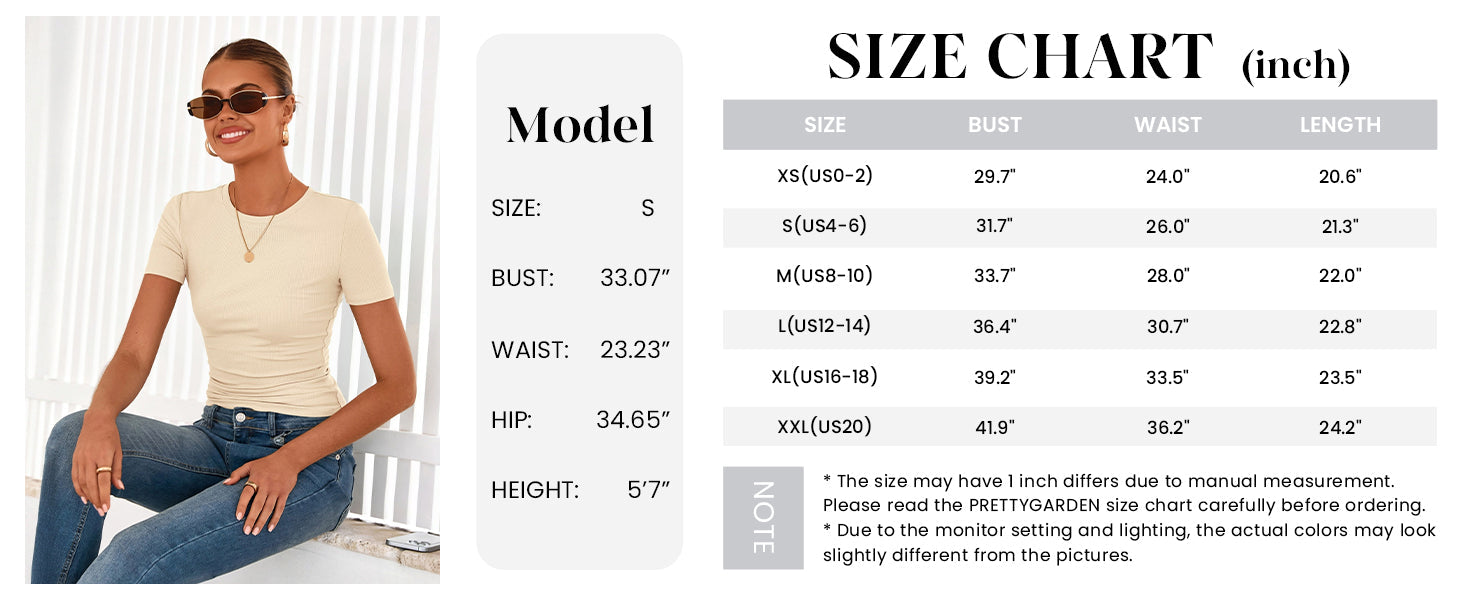 PRETTYGARDEN Women Summer Crew Neck Short Sleeve Tops Ribbed Knit Slim Fit Fashion Basic Tee Shirts Casual Going Out Top PRETTYGARDEN