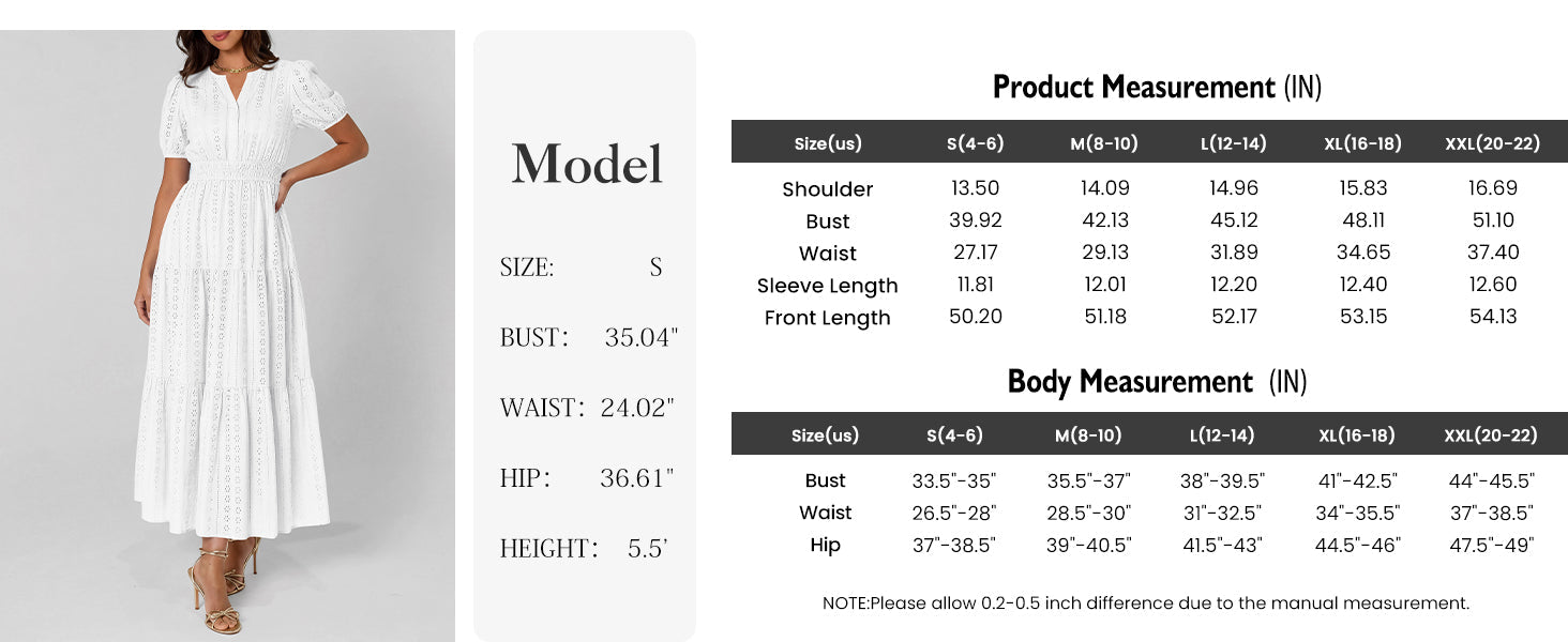 PRETTYGARDEN Womens Summer Maxi Dresses Casual Puff Sleeve V Neck Smocked Flowy Eyelet Cotton Dress Spring Sundress PRETTYGARDEN