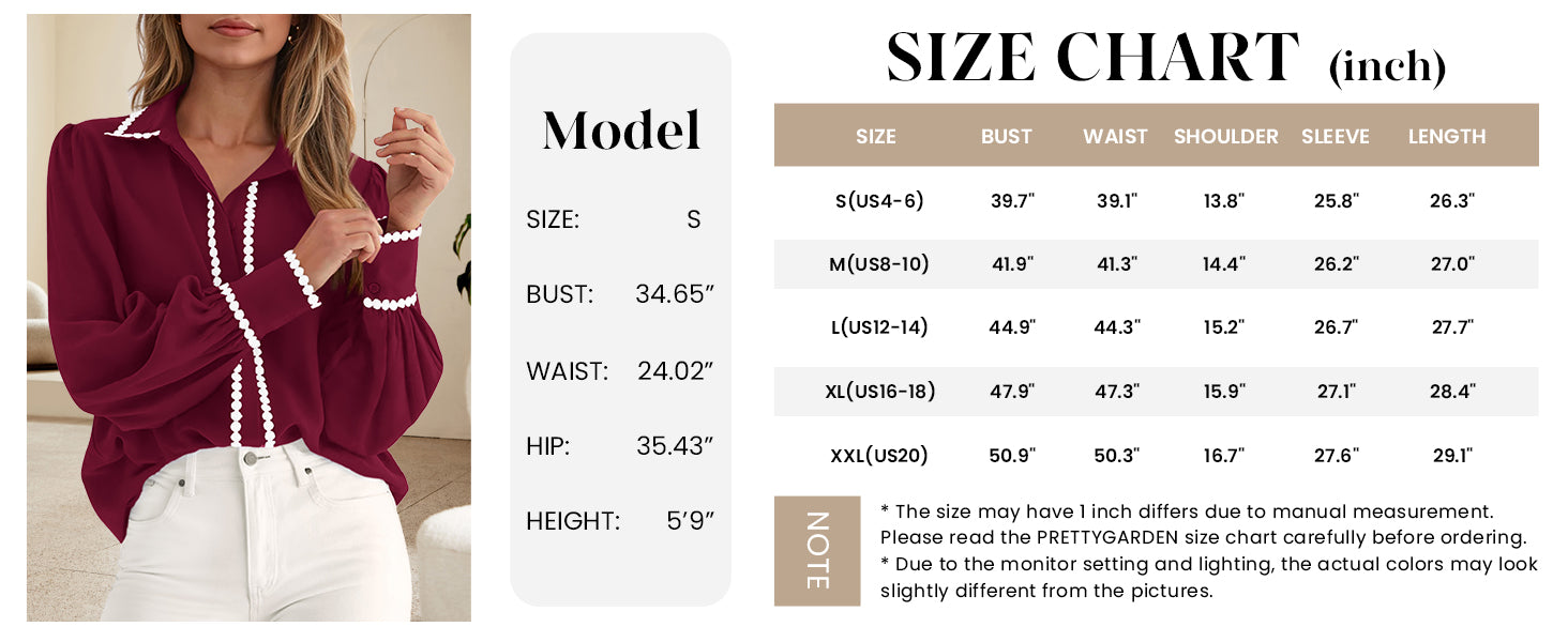 PRETTYGARDEN Womens Long Sleeve Button Down Shirts Trendy V Neck Loose Fit Fall Tops Collared Dressy Casual Blouses