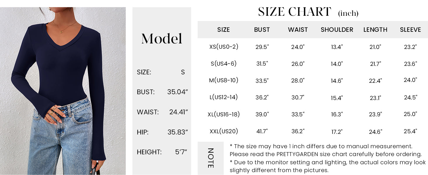 PRETTYGARDEN Womens Long Sleeve T Shirts Fall Trendy Deep V Neck Slim Fit Basic Crop Tops Casual Going Out Top