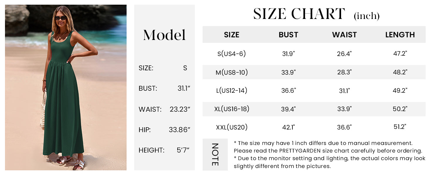 PRETTYGARDEN Womens Summer Casual Scoop Neck Sleeveless Long Dresses Tank Top Patchwork Aline Swing Maxi Dress with Pockets