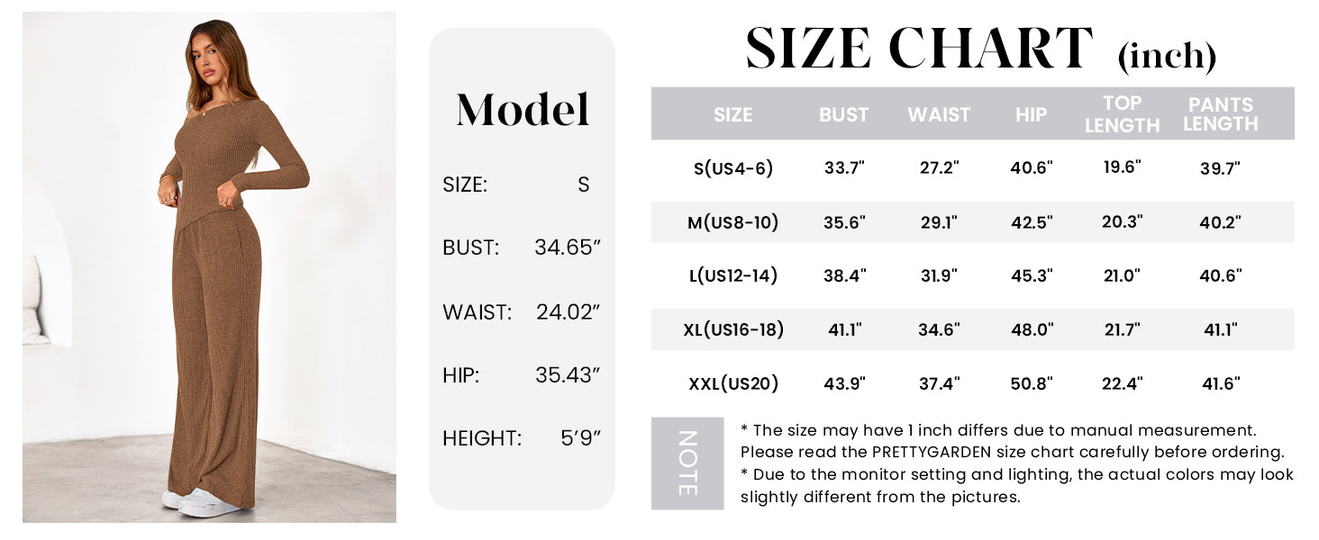 PRETTYGARDEN Casual Two Piece Sets for Women Fall Outfits Asymmetrical Off Shoulder Tops Wide Leg Pants Knit Lounge Set