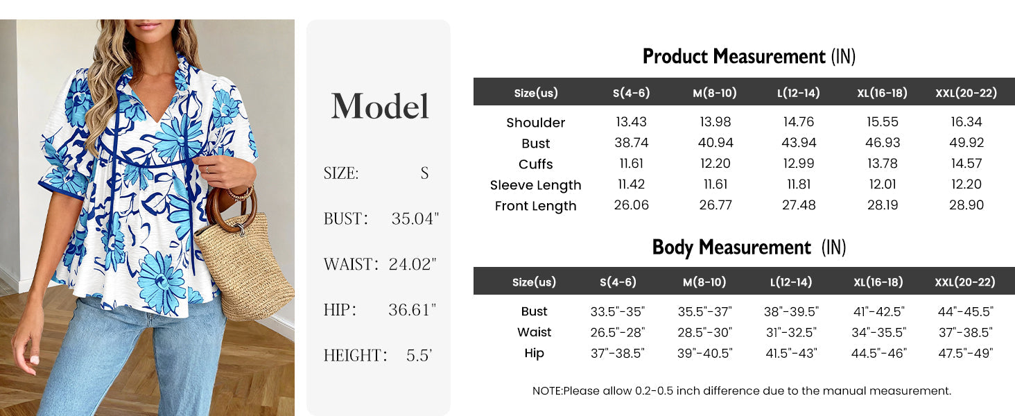 PRETTYGARDEN Womens Summer Tops Cute Puff Sleeve Ruffle V Neck Babydoll T-Shirts Boho Floral Spring Peplum Shirts PRETTYGARDEN