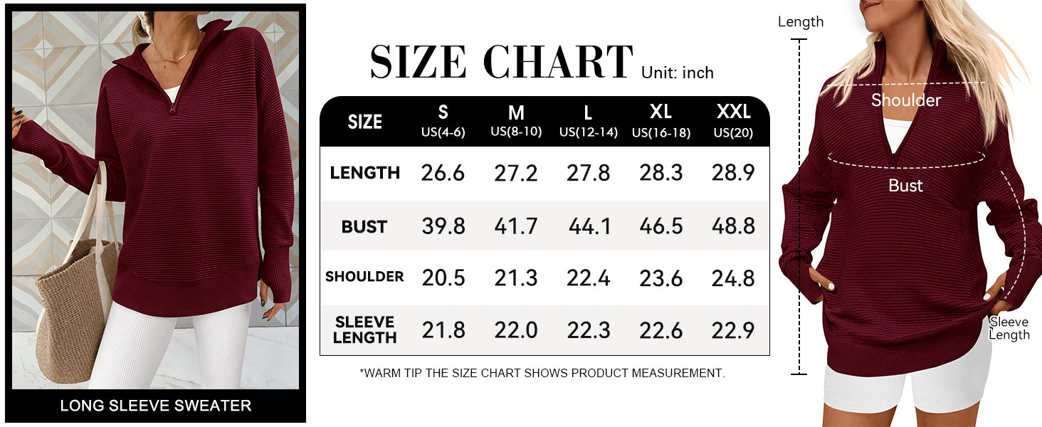 PRETTYGARDEN Womens Long Sleeve Quarter Zip Pullover Sweater Casual Loose V Neck Collared Ribbed Knit Jumper Tops Thumb Hole