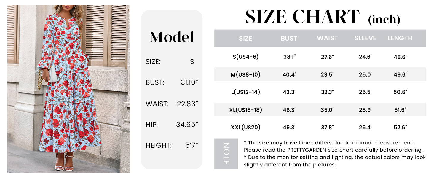 PRETTYGARDEN Women's Fall Boho Maxi Dresses Floral Long Sleeve V Neck Flowy Elegant Wedding Guest Dress Vacation Outfits