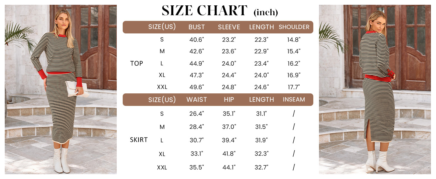 PRETTYGARDEN 2 Piece Skirts Sets For Women Fall Fashion Striped Sweater Dress Knit Lounge Travel Outfits Winter Clothing