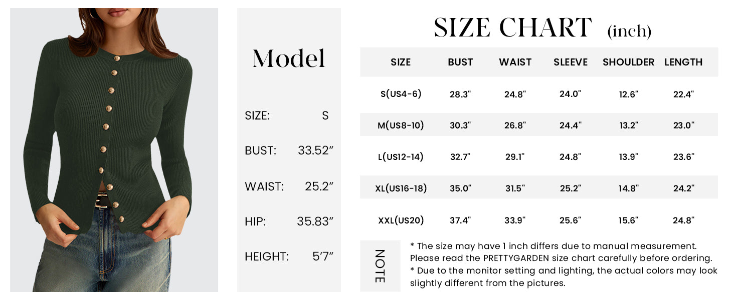 PRETTYGARDEN Womens Fall Cardigan Sweaters Lightweight Long Sleeve Button up Ribbed Knit Tops Winter Fashion Clothes