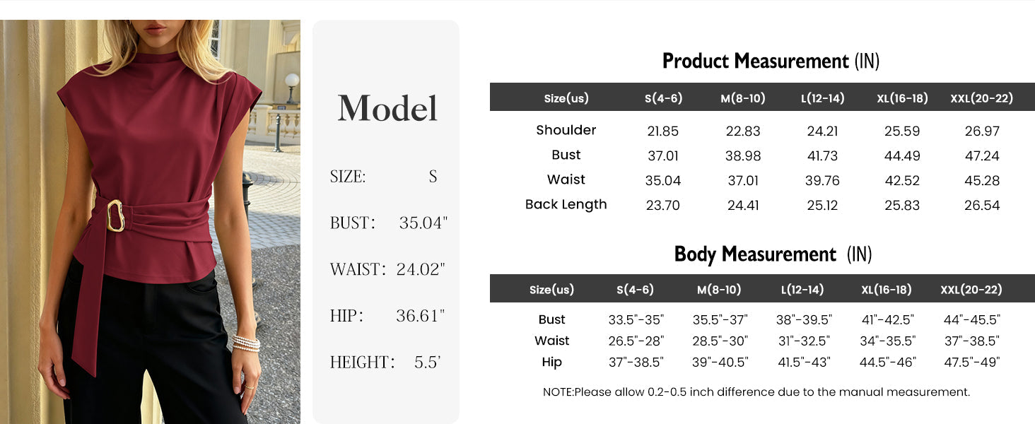 PRETTYGARDEN Women Blouses Spring Dressy Cap Sleeve Mock Neck Work Shirts Buckle Tunic Summer Business Casual Tops PRETTYGARDEN