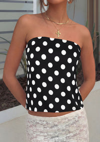 PRETTYGARDEN Strapless Tube Tops for Women Summer Sleeveless Backless Polka Dot Going Out Top Bandeau Cute Y2k Shirt
