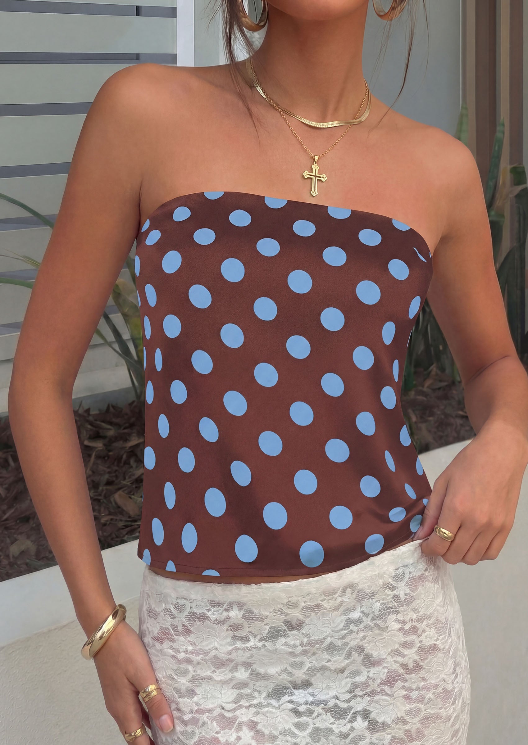 PRETTYGARDEN Strapless Tube Tops for Women Summer Sleeveless Backless Polka Dot Going Out Top Bandeau Cute Y2k Shirt