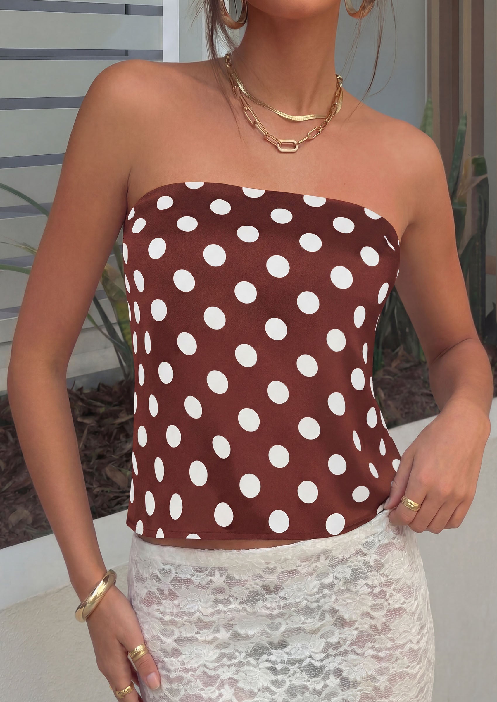 PRETTYGARDEN Strapless Tube Tops for Women Summer Sleeveless Backless Polka Dot Going Out Top Bandeau Cute Y2k Shirt