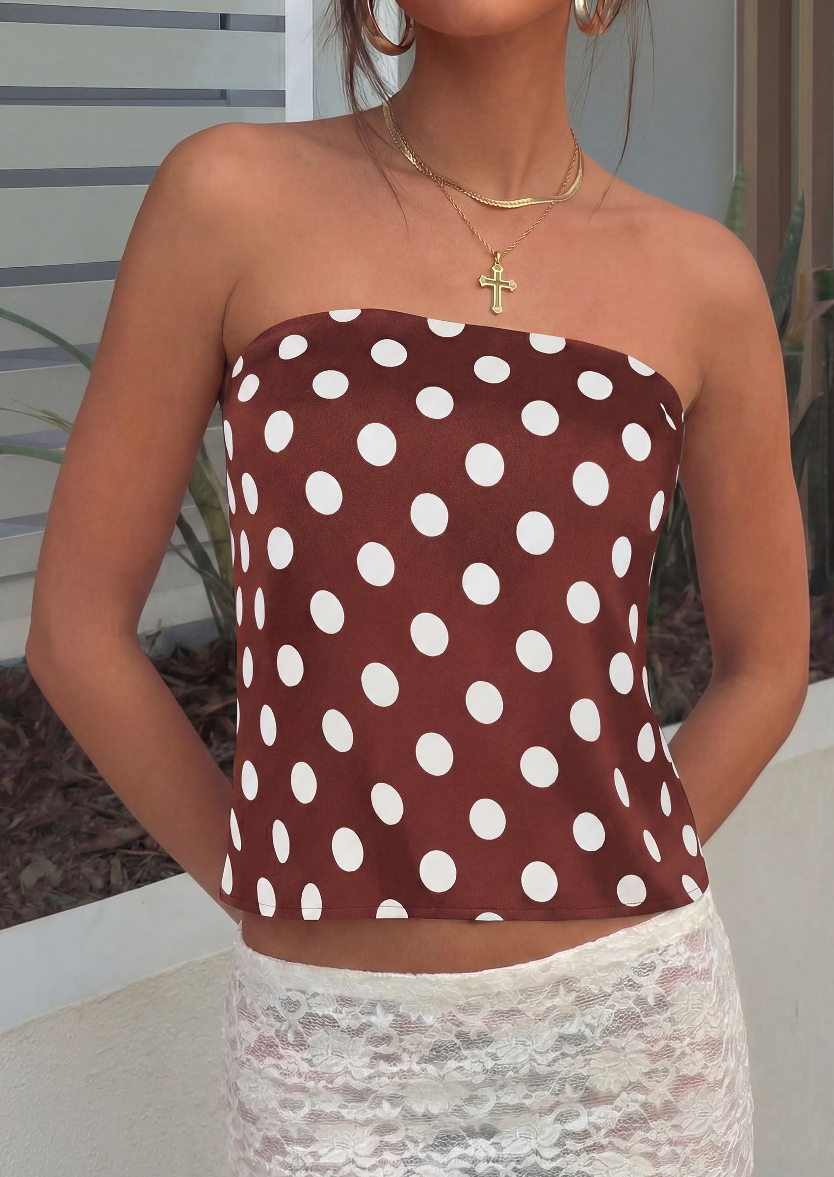 PRETTYGARDEN Strapless Tube Tops for Women Summer Sleeveless Backless Polka Dot Going Out Top Bandeau Cute Y2k Shirt