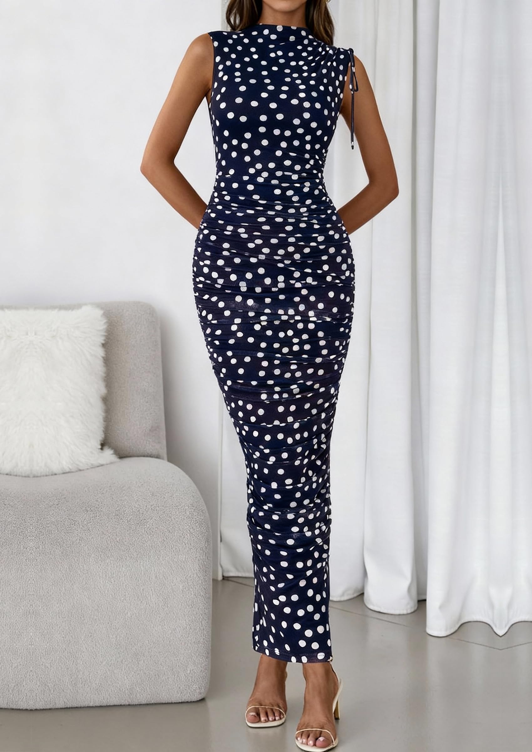 PRETTYGARDEN Women's Summer Maxi Floral Dresses Ruched Bodycon Sleeveless Mesh Formal Wedding Guest Cocktail Split Long Dress PRETTYGARDEN