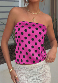 PRETTYGARDEN Strapless Tube Tops for Women Summer Sleeveless Backless Polka Dot Going Out Top Bandeau Cute Y2k Shirt