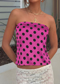 PRETTYGARDEN Strapless Tube Tops for Women Summer Sleeveless Backless Polka Dot Going Out Top Bandeau Cute Y2k Shirt