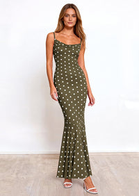 PRETTYGARDEN Womens Summer Dresses Polka Dot Spaghetti Strap Cowl Neck Bodycon Wedding Cocktail Mermaid Maxi Dress PRETTYGARDEN