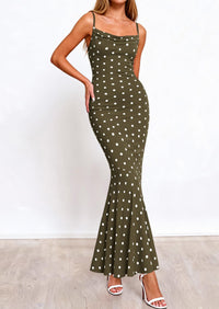 PRETTYGARDEN Womens Summer Dresses Polka Dot Spaghetti Strap Cowl Neck Bodycon Wedding Cocktail Mermaid Maxi Dress PRETTYGARDEN