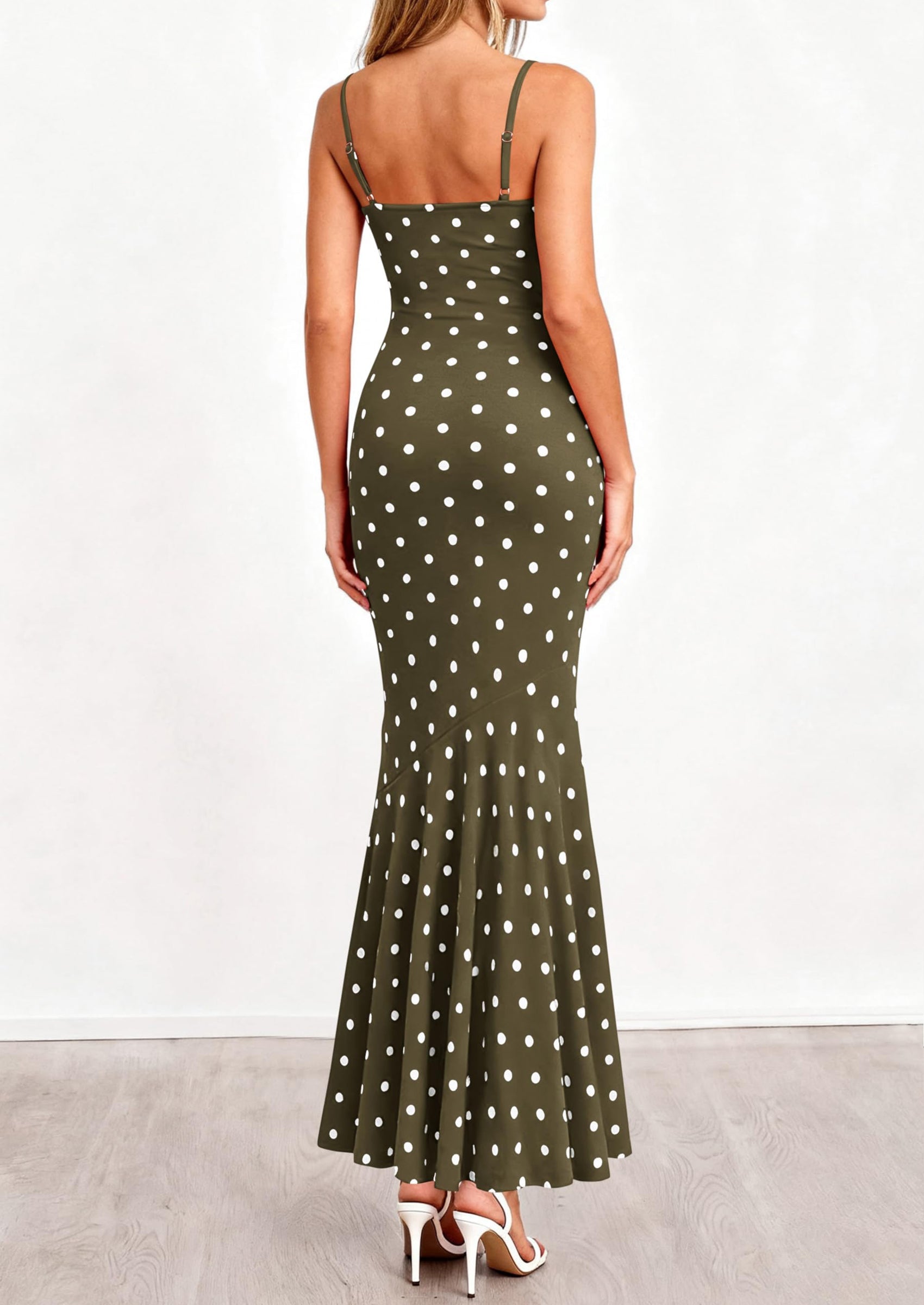 PRETTYGARDEN Womens Summer Dresses Polka Dot Spaghetti Strap Cowl Neck Bodycon Wedding Cocktail Mermaid Maxi Dress PRETTYGARDEN