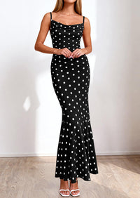 PRETTYGARDEN Womens Summer Dresses Polka Dot Spaghetti Strap Cowl Neck Bodycon Wedding Cocktail Mermaid Maxi Dress PRETTYGARDEN
