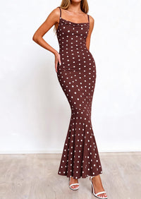PRETTYGARDEN Womens Summer Dresses Polka Dot Spaghetti Strap Cowl Neck Bodycon Wedding Cocktail Mermaid Maxi Dress PRETTYGARDEN