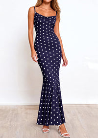 PRETTYGARDEN Womens Summer Dresses Polka Dot Spaghetti Strap Cowl Neck Bodycon Wedding Cocktail Mermaid Maxi Dress PRETTYGARDEN