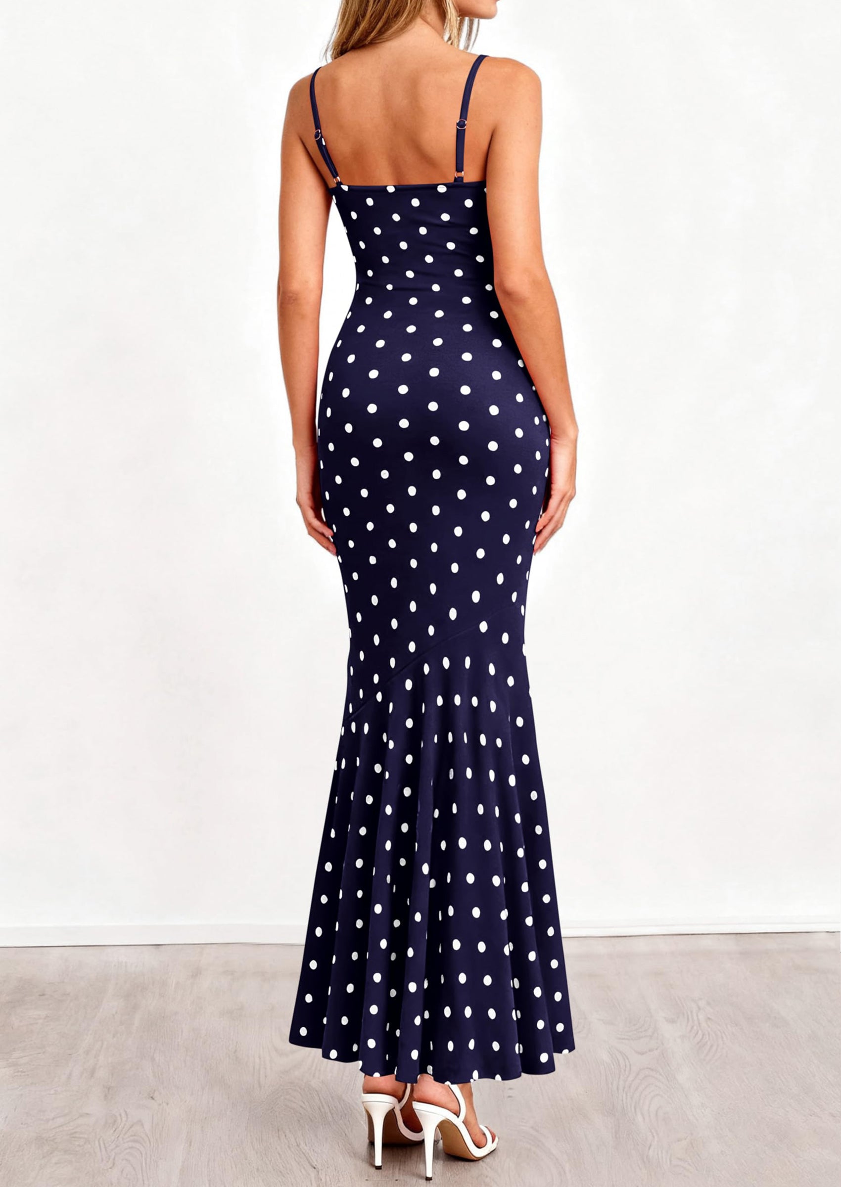 PRETTYGARDEN Womens Summer Dresses Polka Dot Spaghetti Strap Cowl Neck Bodycon Wedding Cocktail Mermaid Maxi Dress PRETTYGARDEN