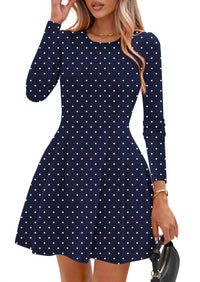 PRETTYGARDEN Long Sleeve Mini Dress for Women Fall Crewneck Knit Pleated Babydoll A Line Soft Casual Short Party Dresses PRETTYGARDEN