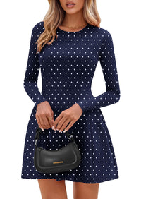 PRETTYGARDEN Long Sleeve Mini Dress for Women Fall Crewneck Knit Pleated Babydoll A Line Soft Casual Short Party Dresses PRETTYGARDEN