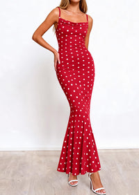 PRETTYGARDEN Womens Summer Dresses Polka Dot Spaghetti Strap Cowl Neck Bodycon Wedding Cocktail Mermaid Maxi Dress PRETTYGARDEN