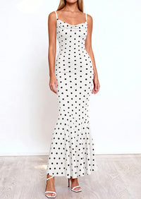 PRETTYGARDEN Womens Summer Dresses Polka Dot Spaghetti Strap Cowl Neck Bodycon Wedding Cocktail Mermaid Maxi Dress PRETTYGARDEN