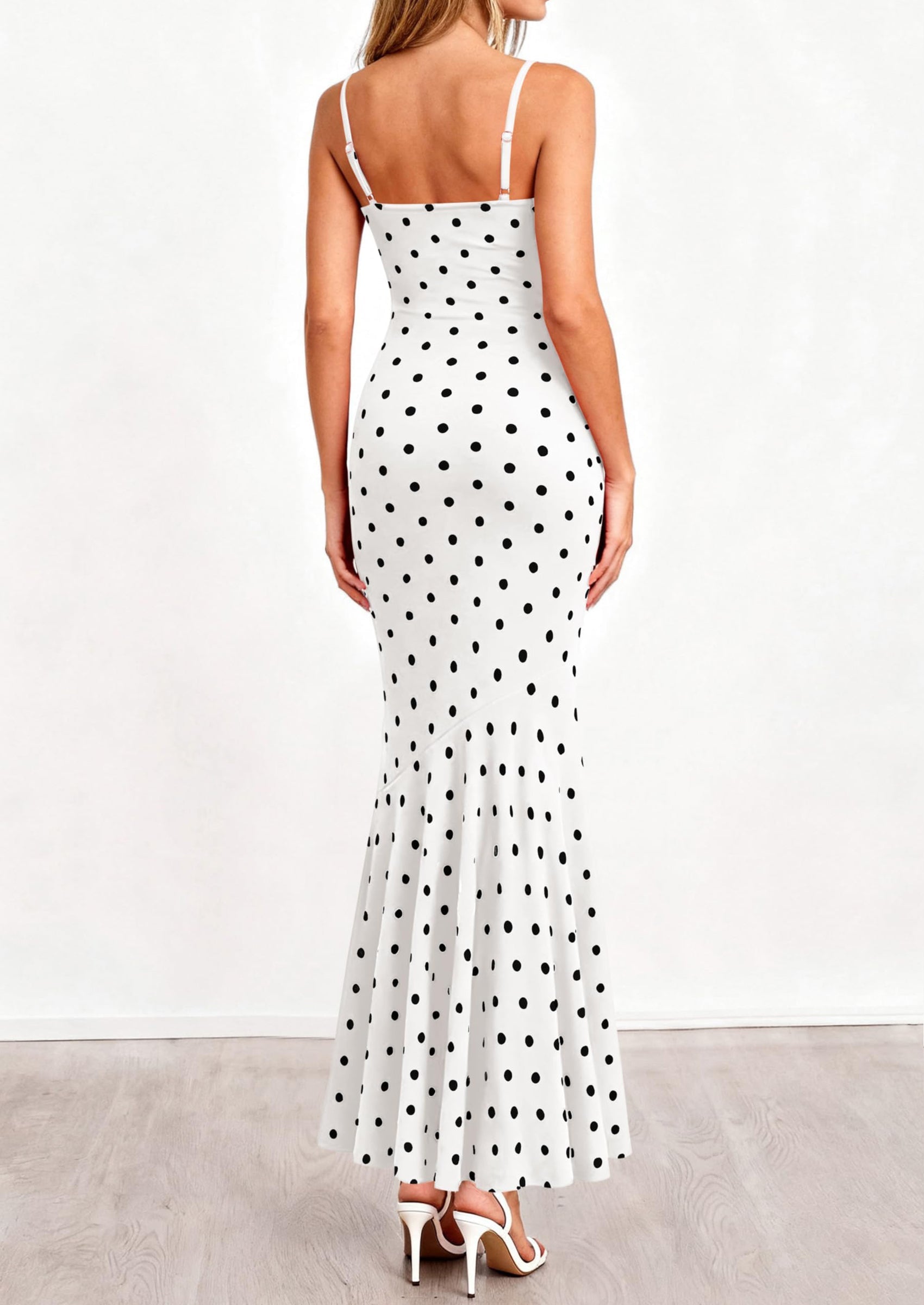 PRETTYGARDEN Womens Summer Dresses Polka Dot Spaghetti Strap Cowl Neck Bodycon Wedding Cocktail Mermaid Maxi Dress PRETTYGARDEN