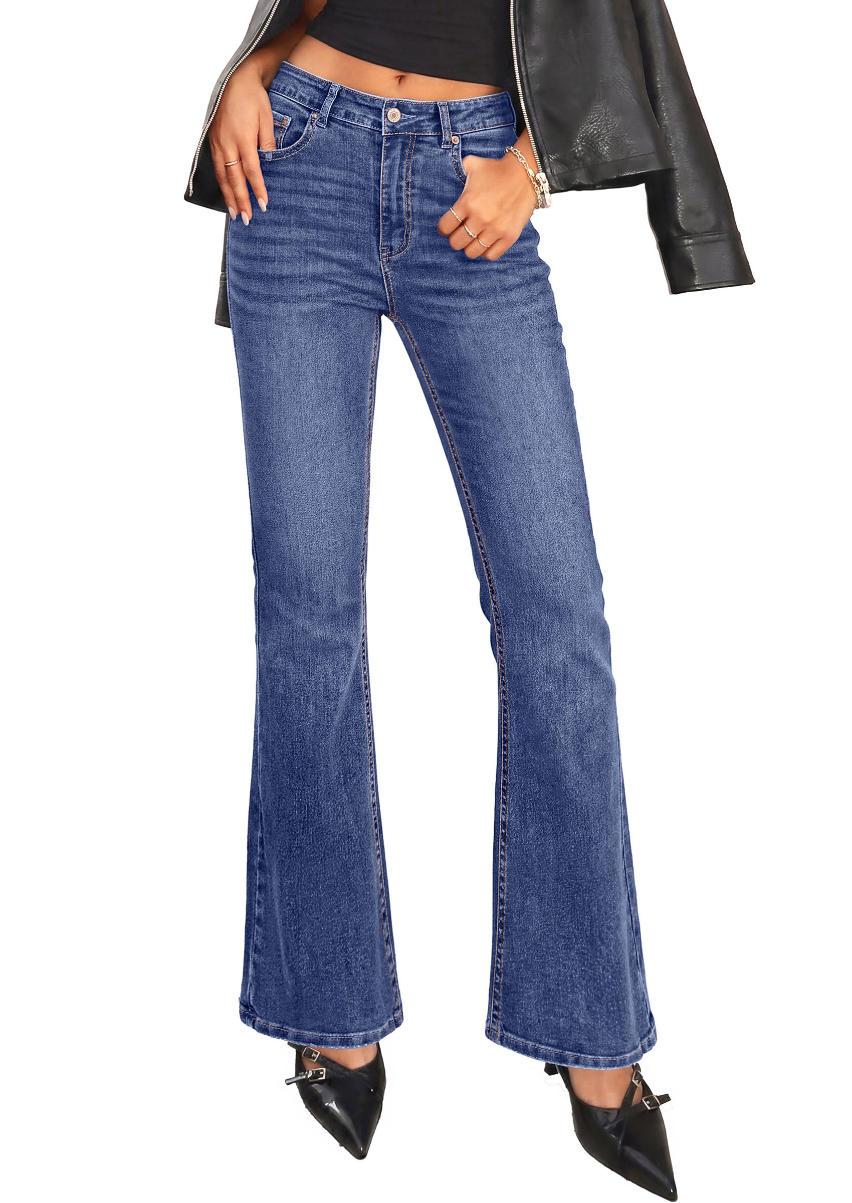 PRETTYGARDEN Womens High Waisted Flare Bell Bottom Jeans | Stretchy Trendy, High Waisted Rise, Flare Bell Bottom, Pockets, Dressy Casual Outfits, Fall Winter Fashion Clothing