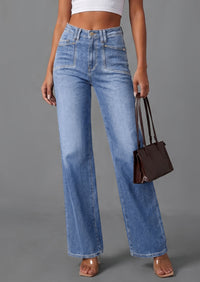 PRETTYGARDEN High Waisted Wide Leg Jeans for Women 2026 Trendy Baggy Straight Leg Stretchy Summer Denim Pants with Pockets