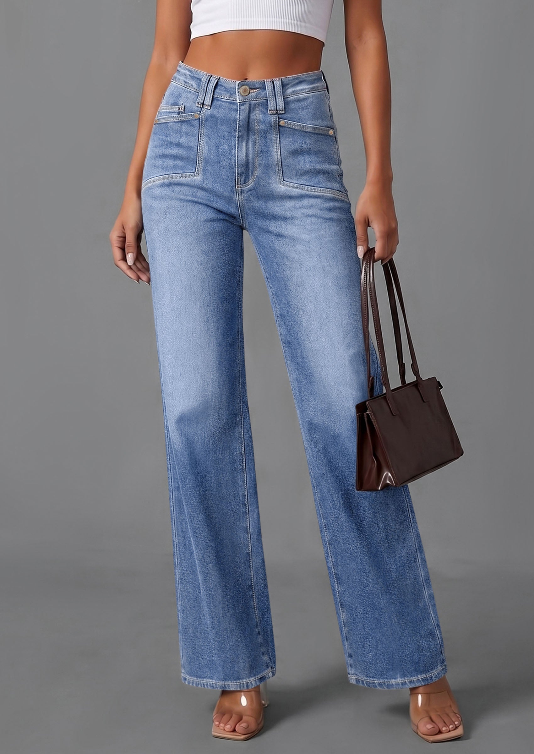 PRETTYGARDEN High Waisted Wide Leg Jeans for Women 2026 Trendy Baggy Straight Leg Stretchy Summer Denim Pants with Pockets