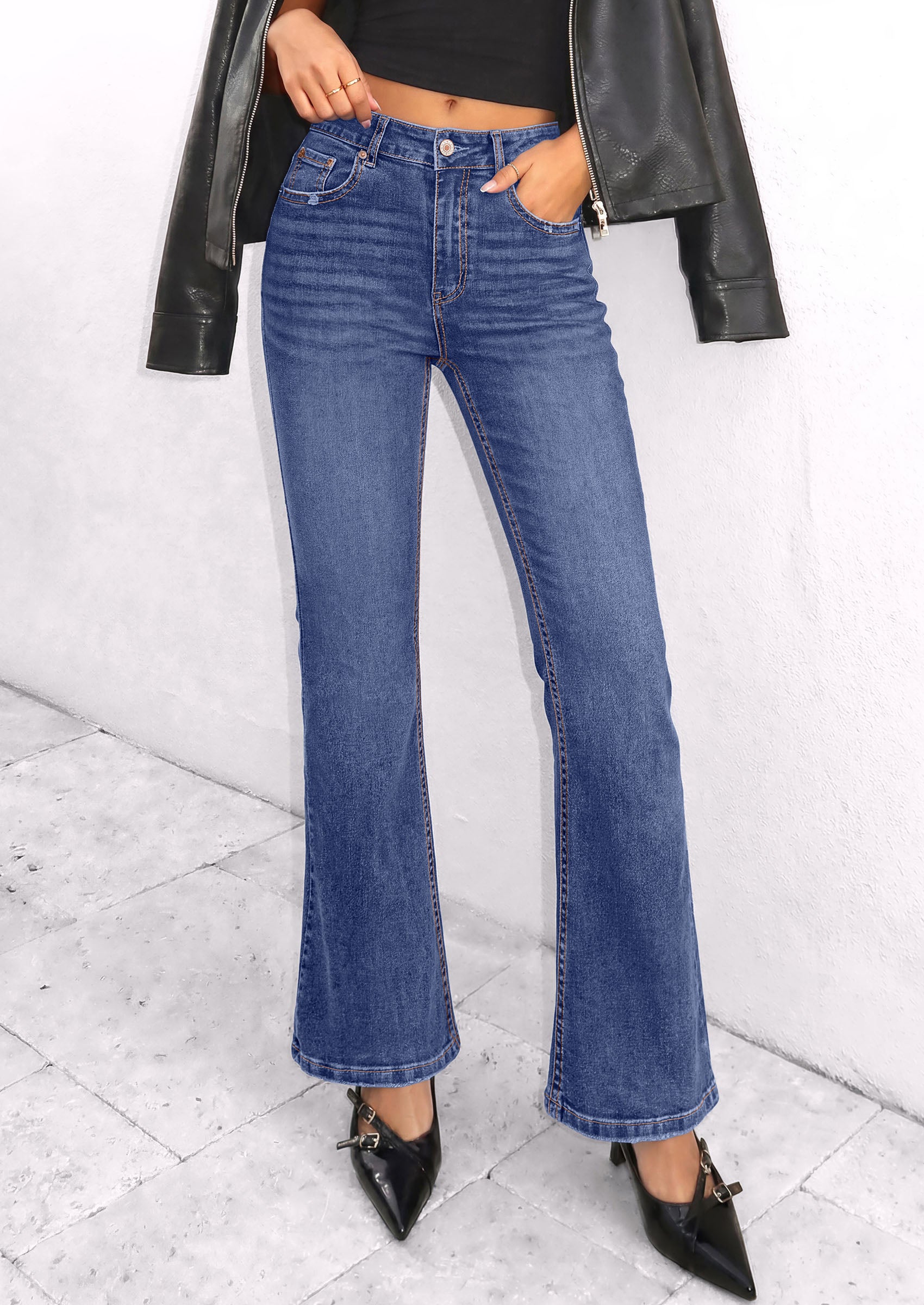 PRETTYGARDEN Womens High Waisted Flare Bell Bottom Jeans | Stretchy Trendy, High Waisted Rise, Flare Bell Bottom, Pockets, Dressy Casual Outfits, Fall Winter Fashion Clothing