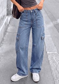 PRETTYGARDEN Barrel Pants Women Wide Leg Baggy Denim Jeans  Relaxed Fit,Utility Pockets,Loose Streetwear,Boyfriend Style,Y2K Outfits,Fashion Cargo Pants,Fall Clothes