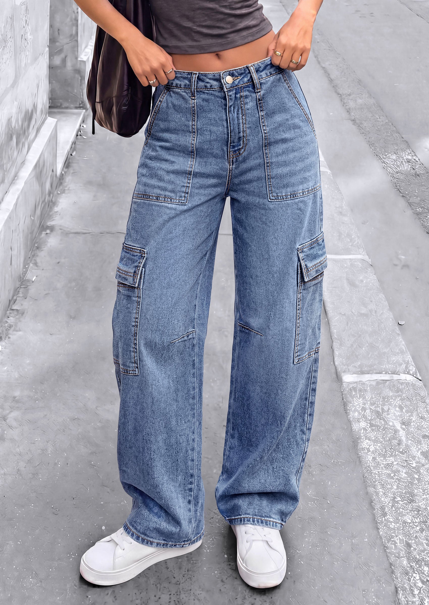 PRETTYGARDEN Barrel Pants Women Wide Leg Baggy Denim Jeans  Relaxed Fit,Utility Pockets,Loose Streetwear,Boyfriend Style,Y2K Outfits,Fashion Cargo Pants,Fall Clothes