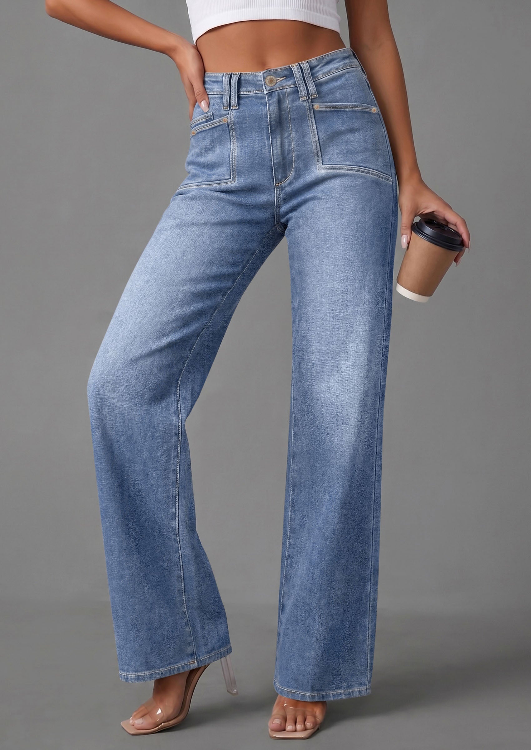 PRETTYGARDEN High Waisted Wide Leg Jeans for Women 2026 Trendy Baggy Straight Leg Stretchy Summer Denim Pants with Pockets